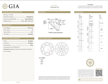 GIA 2.65 CT Natural Round D SI1 XXX