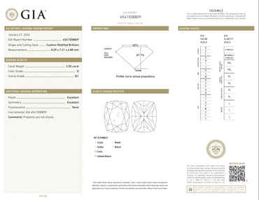 GIA 2.50 CT Natural Cushion G SI1 EX EX