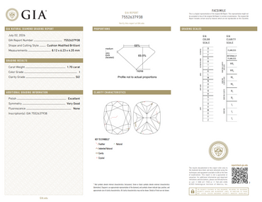 GIA 1.70 CT Natural Long Cushion I SI2