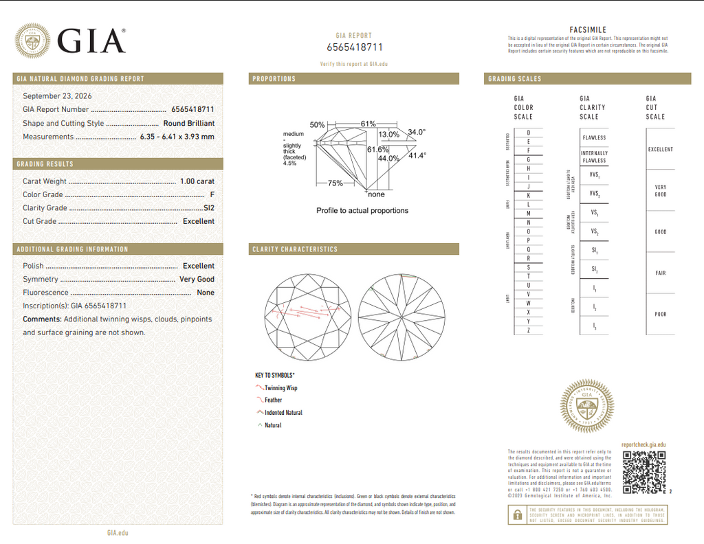 GIA 1.00 CT Natural Round F SI2