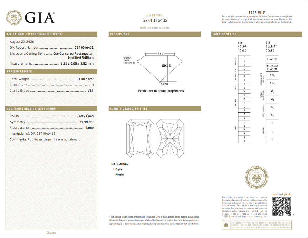 GIA 1.00 CT Natural Radiant I VS1