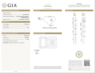 GIA 1.00 CT Natural Radiant I VS1
