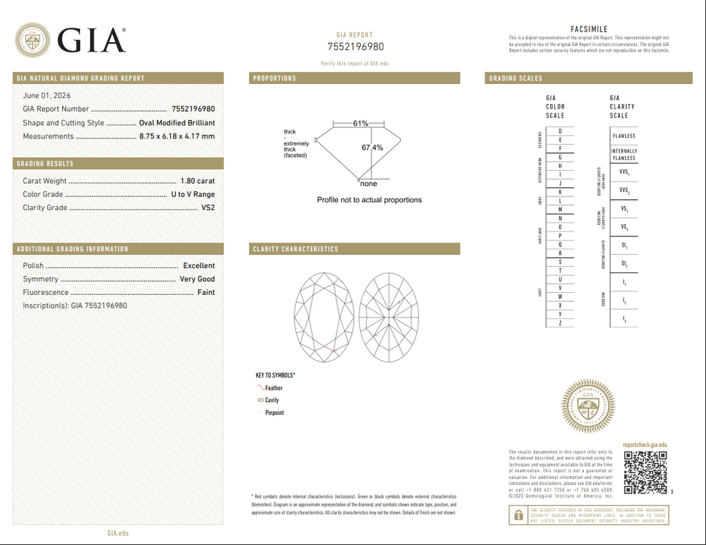 GIA 1.80 CT Natural Oval U-V VS2