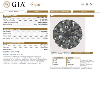 GIA 1.01 CT Natural Round Brilliant H VS2