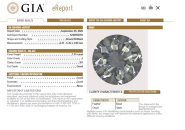 GIA 1.01 CT Natural Round Brilliant J SI1