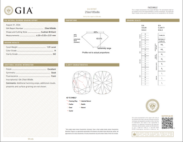 GIA 1.01 CT Natural Cushion H SI2