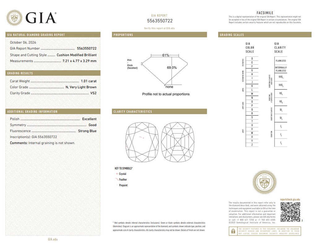GIA 1.01 CT Natural Cushion Modified Brilliant N VS2