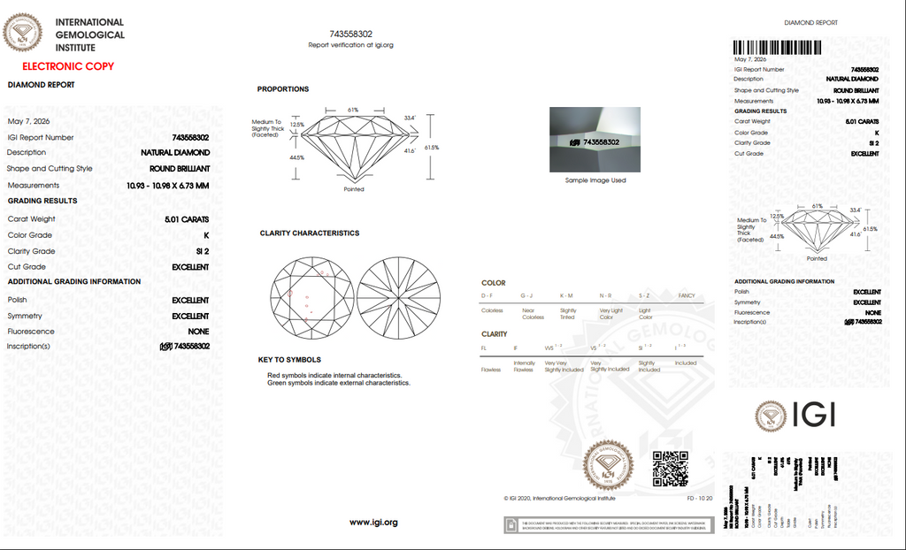 IGI 5.01 CT Natural Round K SI2 XXX