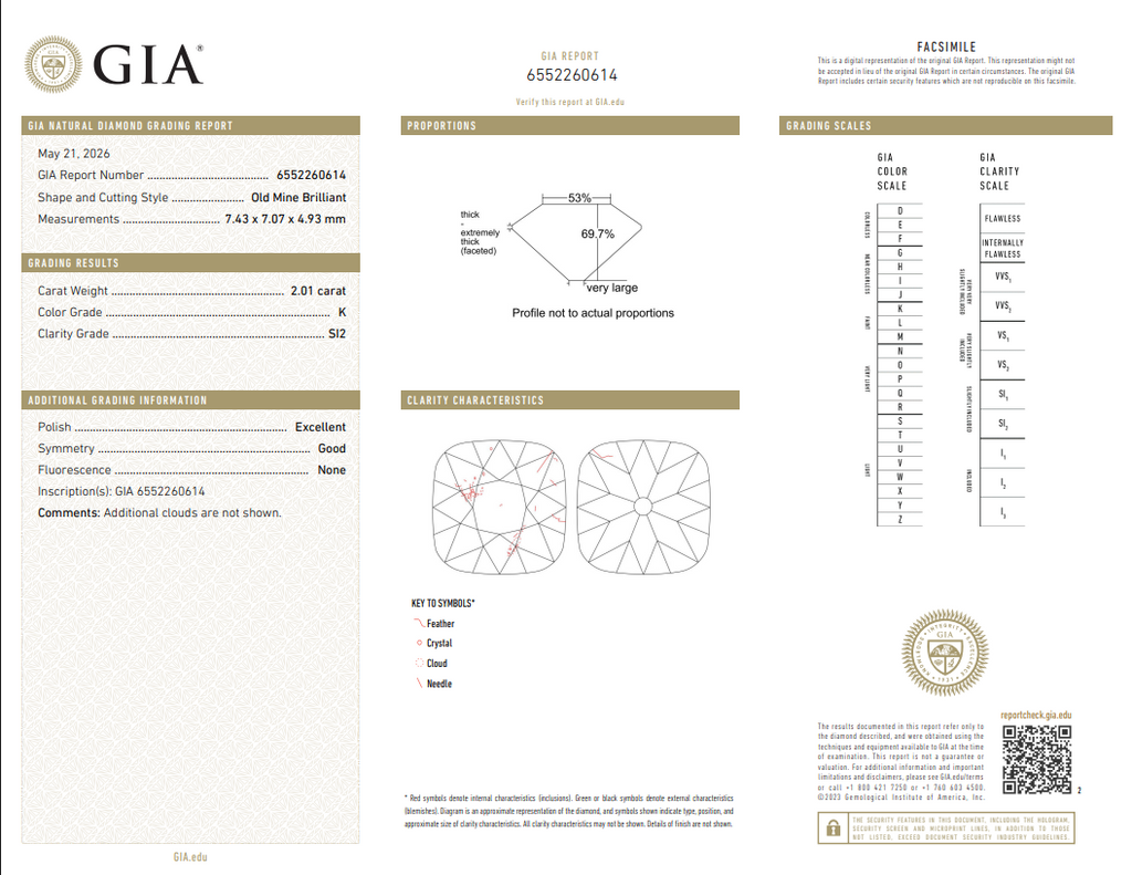 GIA 2.01 CT Natural Old Mine Brilliant K SI2