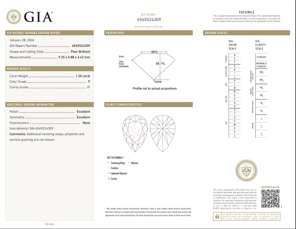 GIA 1.20 CT Natural Pear F I1 XX