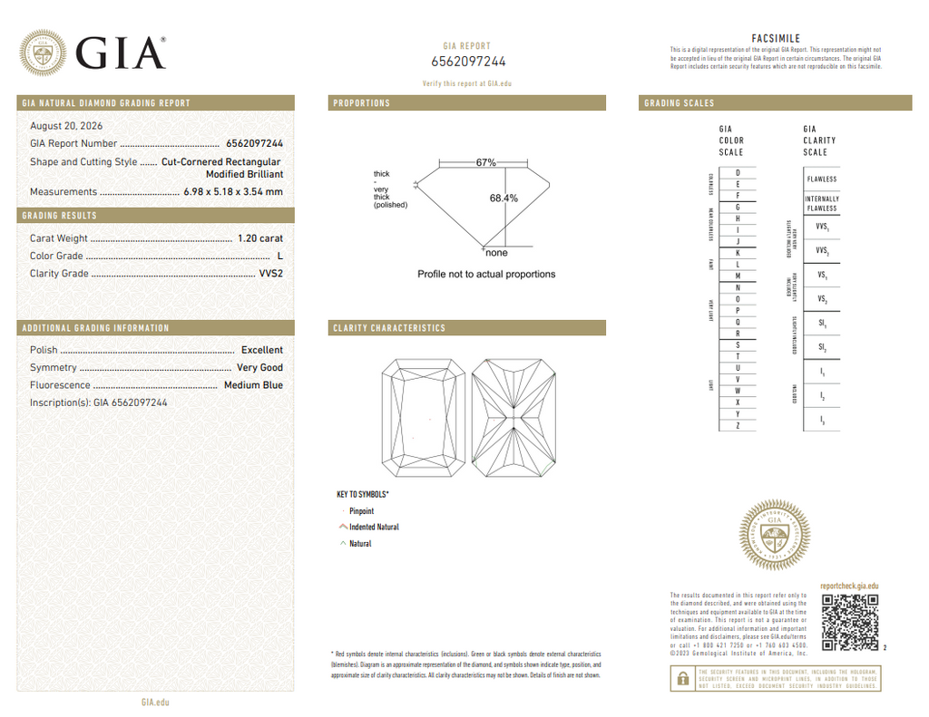 GIA 1.20 CT Natural Radiant L VVS2