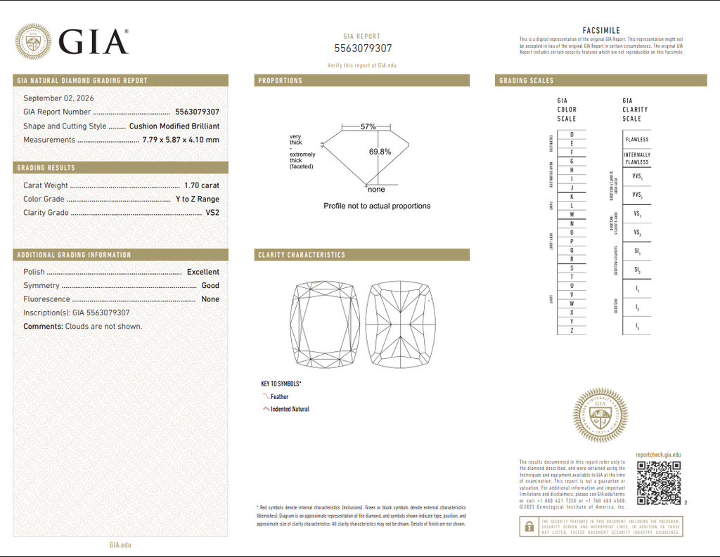 GIA 1.70 CT Natural Long Cushion Y-Z VS2