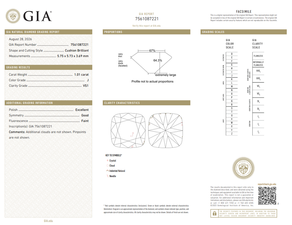 GIA 1.01 CT Natural Old Mine Cushion Cut J VS1
