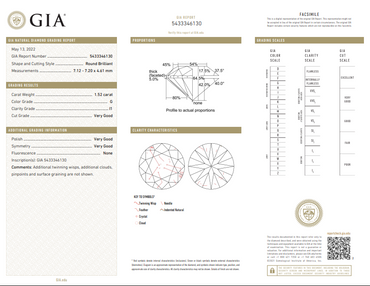 GIA 1.52 CT Natural Round Brilliant, G I1 -64
