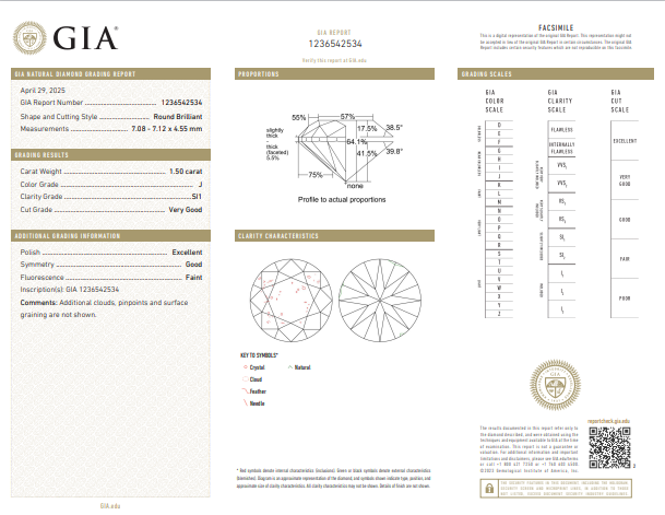 GIA 1.50 CT Natural Round Brilliant J SI1