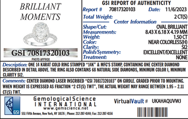 GSI 1.50 CT Natural Oval Cut H SI2 EX EX
