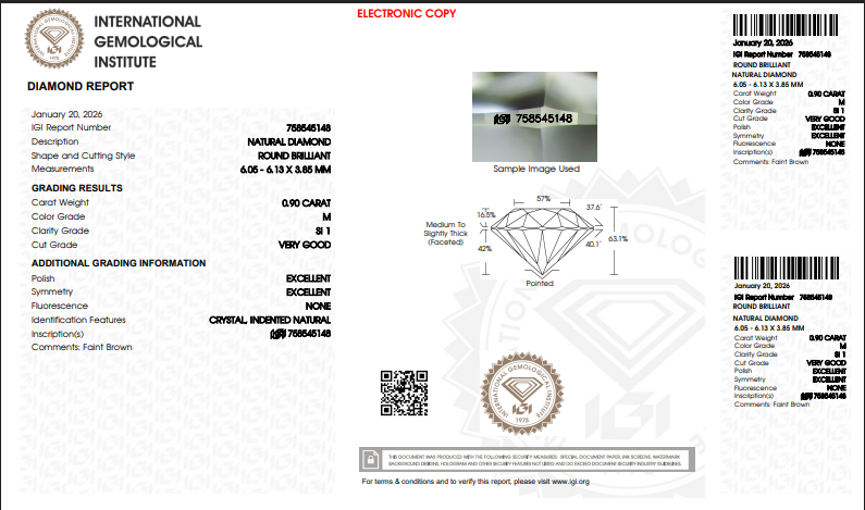 1.81 CTW IGI Round Brilliant Natural Diamond Match K-M VS2-SI1