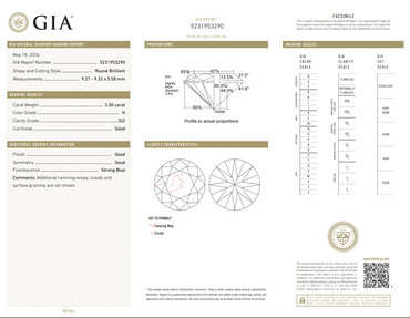 3.00 CT GIA Round Brilliant Natural Diamond H SI2 -67