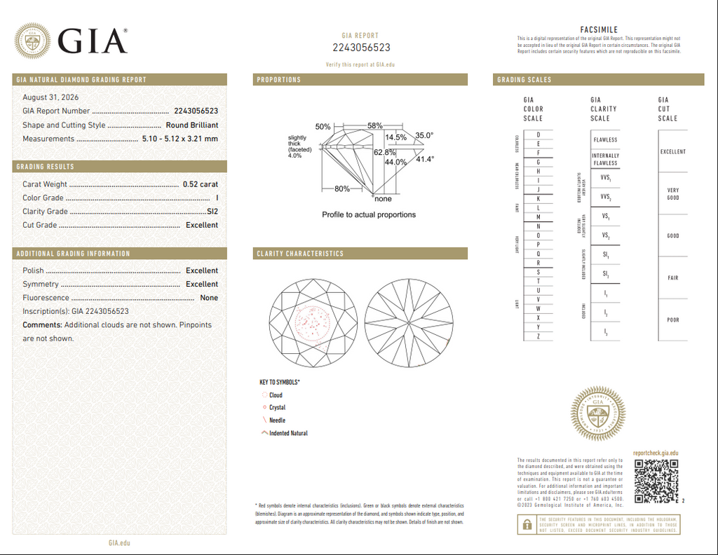 GIA 1.04 CTW Natural Round I SI1-SI2 XXX Match