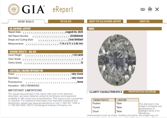 GIA 1.03 CT Oval Diamond, I, I2 -64