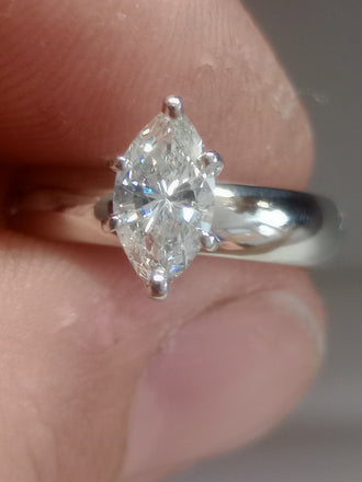 EST 0.75 CT Center Natural Marquise Diamond Ring HI I1 & Band