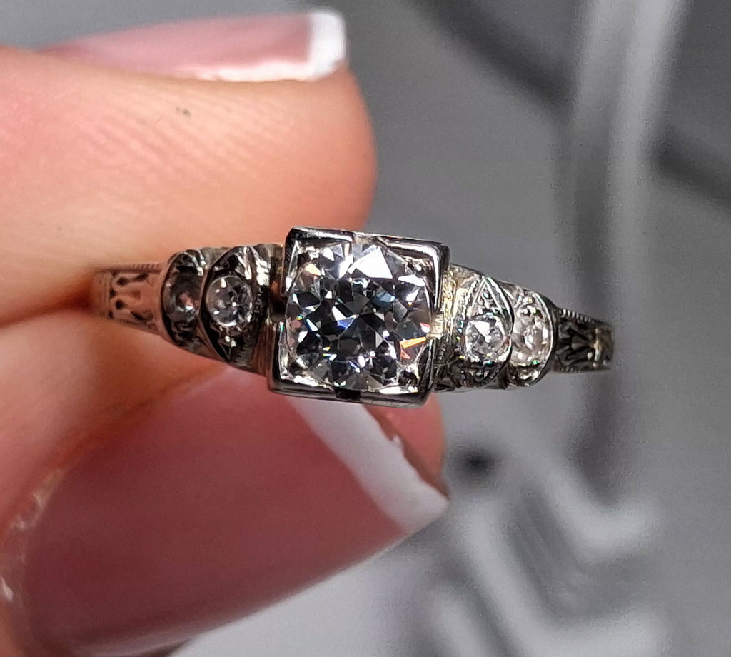 Antique Diamond Ring 1.86 Grams 18k Gold, .50CTTW White SI goods