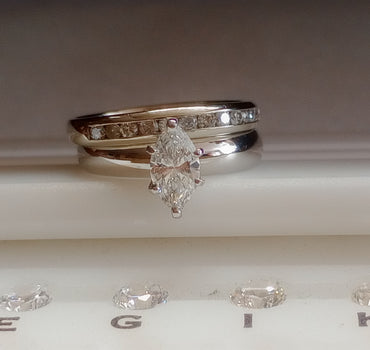 EST 0.75 CT Center Natural Marquise Diamond Ring HI I1 & Band