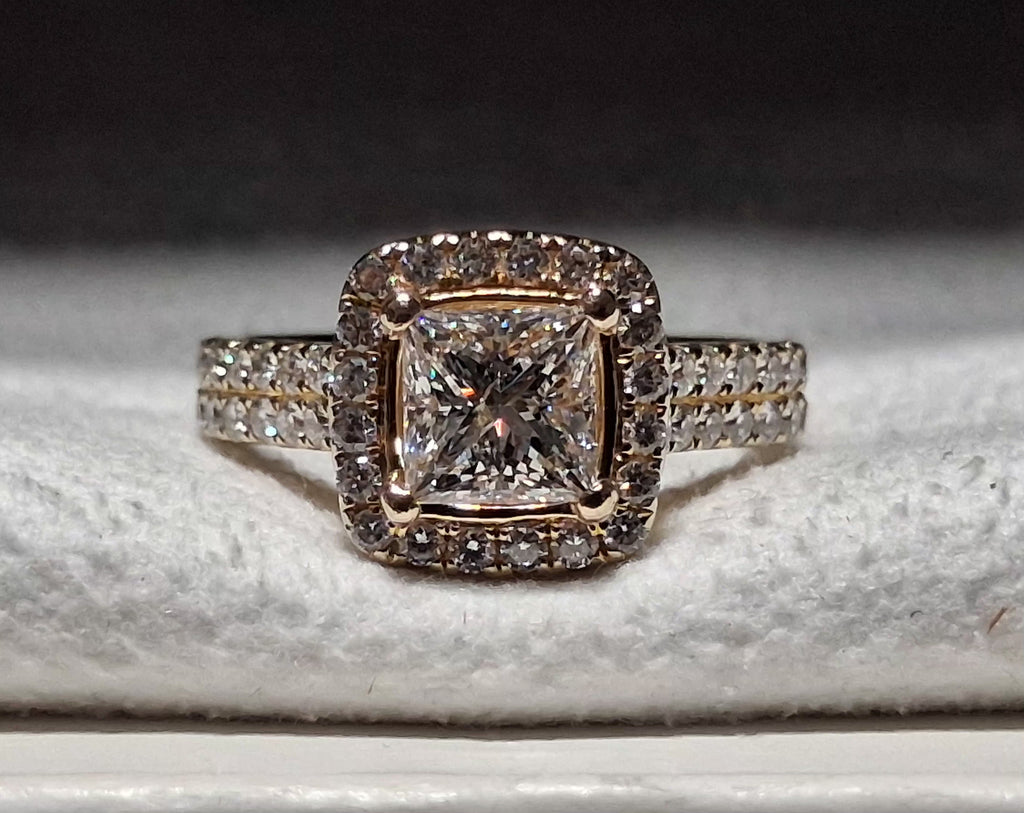 GIA 18K Yellow Gold 2.00 CTW Princess Cut Engagement Ring E I1