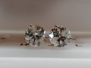 4.20 CTW Natural Round Brilliant Stud Match HIJ I2-I3