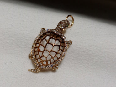 0.50 CTTW Old Cut Natural Diamond G-H SI Turtle Pendant 3.2 Dwt 18KT Gold
