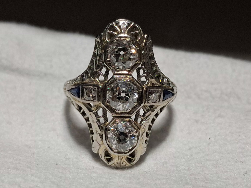 Deco Antique Engagement Ring 4.04 Grams 18k  EST 1.50 CTW Old Cuts White SI goods