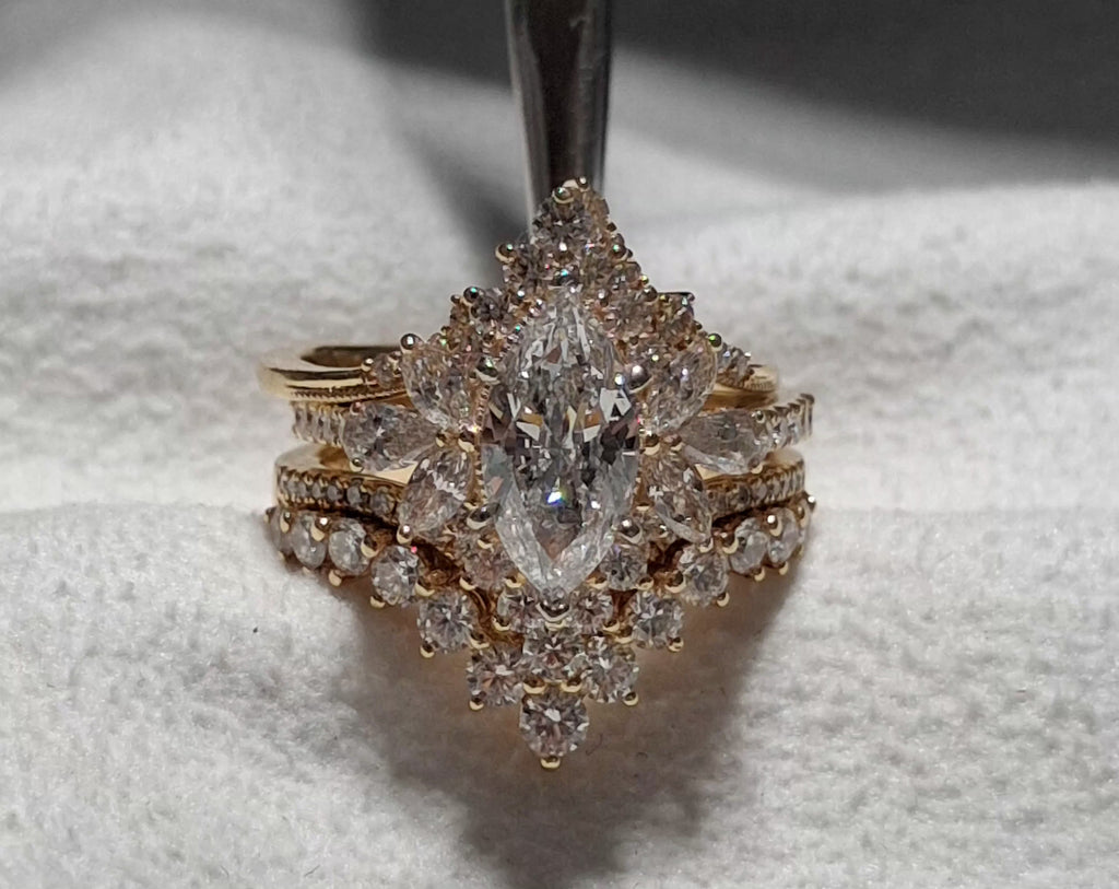 GIA 14k Yellow Gold Natural Marquise Engagement Set E I1