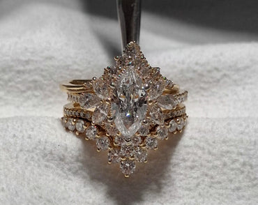 GIA 14k Yellow Gold Natural Marquise Engagement Set E I1
