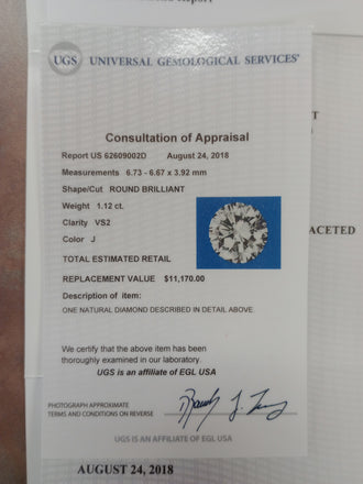 1.12 CT Natural Round Brilliant EGL J-VS2