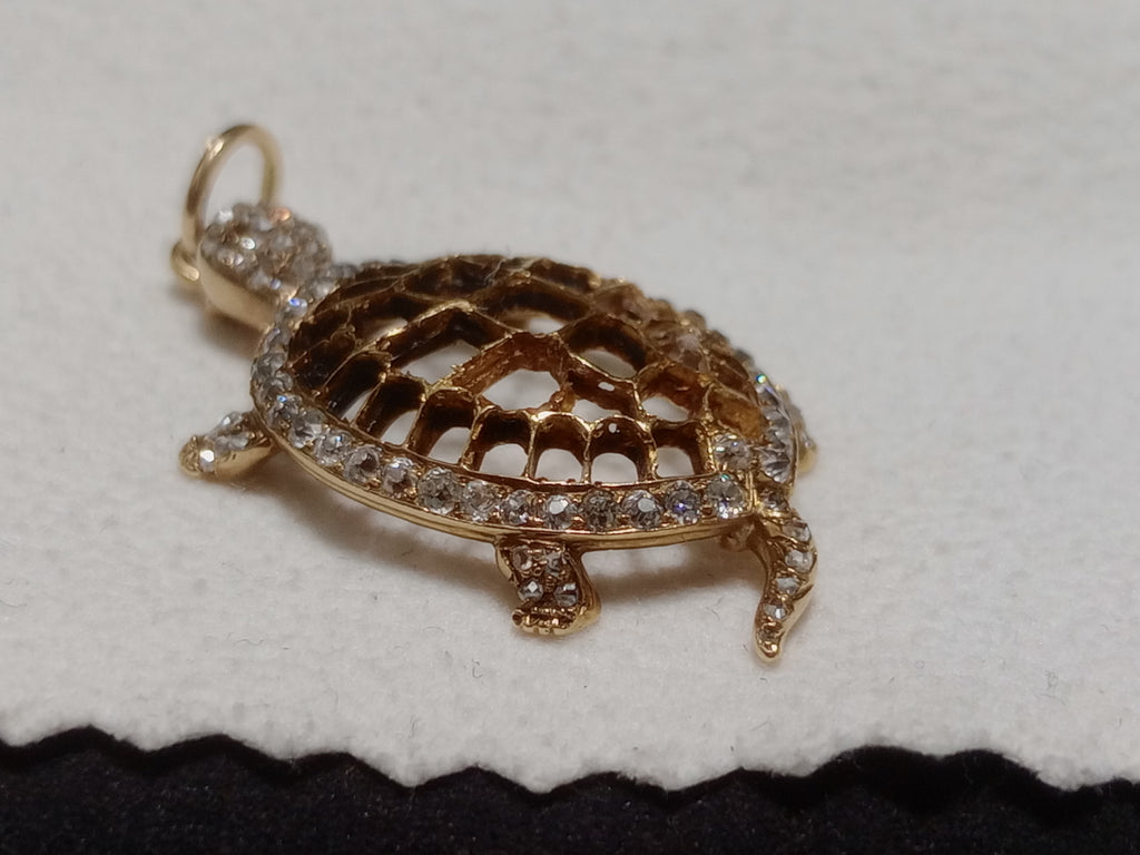 0.50 CTTW Old Cut Natural Diamond G-H SI Turtle Pendant 3.2 Dwt 18KT Gold