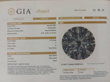 GIA 1.10 CT Round Diamond, F, I1 (-64)